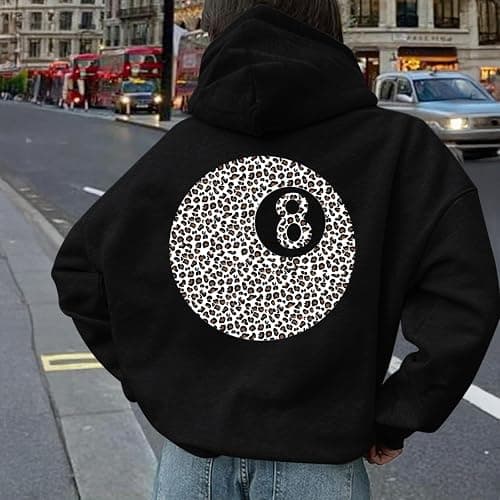 Weripoah 8 Ball Graphic Hoodie Leopard Print Sweatshirts Oversized Hoodies for Women Y2k Vintage Sweatshirt Trendy Pullover thumbnail 2