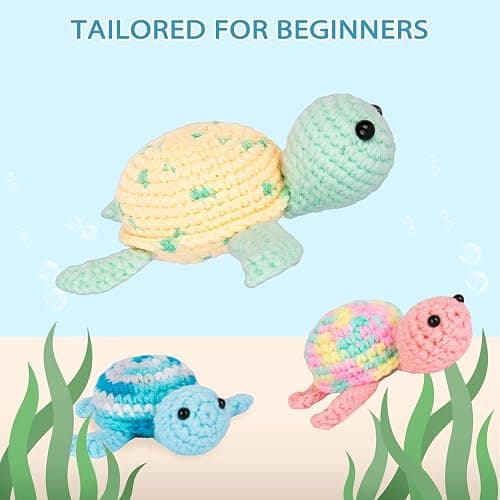 Crochetta Crochet Kit for Beginners, Beginner Crochet Kit for Adults with Step-by-Step Video Tutorials, DIY Crochet Animal Kits Kids Knitting Supplies, 3 Pack Turtle Family (40%+ Yarn) thumbnail 4