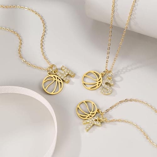 Drogomen Basketball Necklace for Women Girls Personalized Basketball Pendant Necklace with Initial A-Z Letters Christmas Graduation Birthday Gifts for Team Players Lovers thumbnail 2