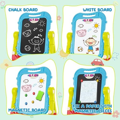 Toddler Art Easel for Kids, Double-Sided Magnetic Whiteboard & Chalkboard with Painting Accessories, Rotatable Easel Toy, Great Christ Gift for Boys and Girls thumbnail 7