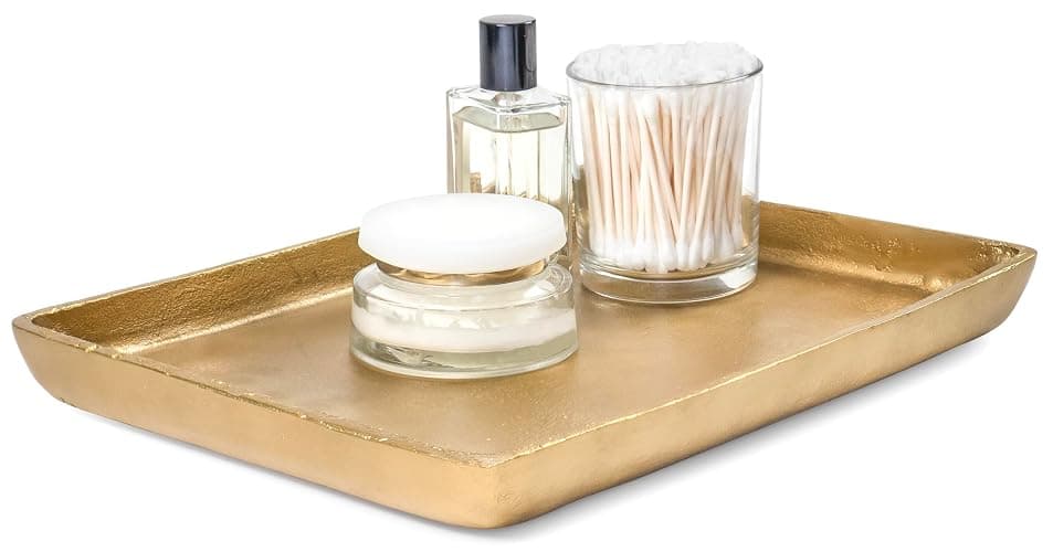 Red Co. 12” x 9” Large Decorative Rectangular Textured Metal Centerpiece Serving Tray, Antique Gold - Image 1
