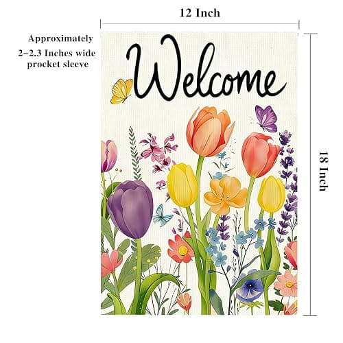 Welcome Spring Tulip Garden Flag 12x18 Inch Double Sided Outside Seasonal Spring Floral Yard Flags for Outside Farmhouse Yard Decorations Flag thumbnail 3