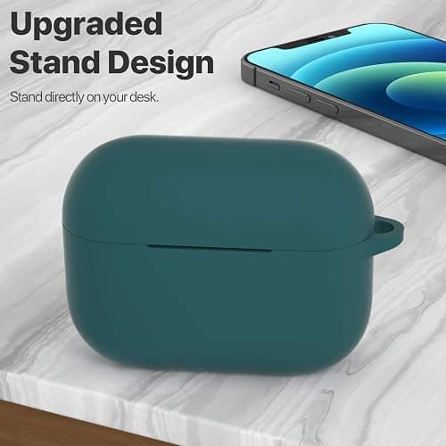 ATUAT for AirPods Pro 1st/2nd Generation Case Cover, Protective Silicone Skin Accessories with Keychain for Women Men for Apple AirPods Pro 2019/2022 Charging Case,Front LED Visible-Midnight Green thumbnail 2