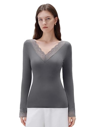 SUUKSESS Cloud Cashmere Women Basic Tops V Neck Boat Neck Lace Long Sleeve Shirt - Image 1