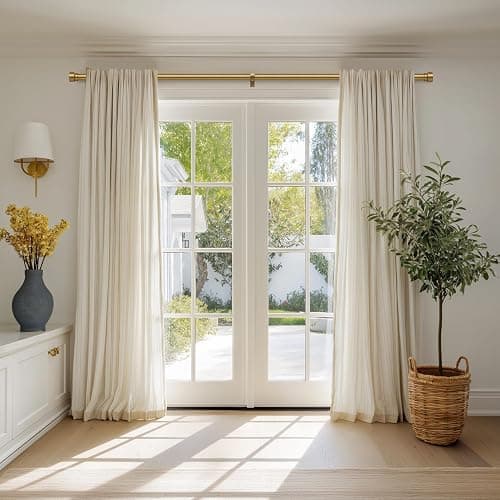 Lootkell Warm Gold Curtain Rods for Windows 72 to 144 Adjustable Length Heavy Duty 1" Diameter Brass Bronze Long Window Curtain Rod with Solid Metal Finials for Outdoor Farmhouse Bedroom Living Room thumbnail 2
