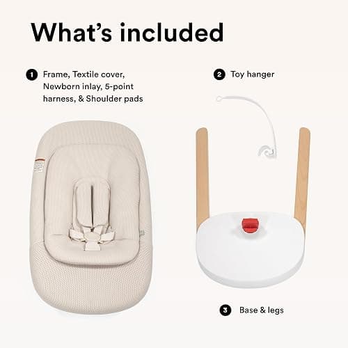 Stokke Yoga Baby Bouncer & Swing, Light Sand - Dual Movement to Soothe & Stimulate Babies Up to 20 lbs - Includes Newborn Cushion for Head Support - Three Adjustable Positions thumbnail 7
