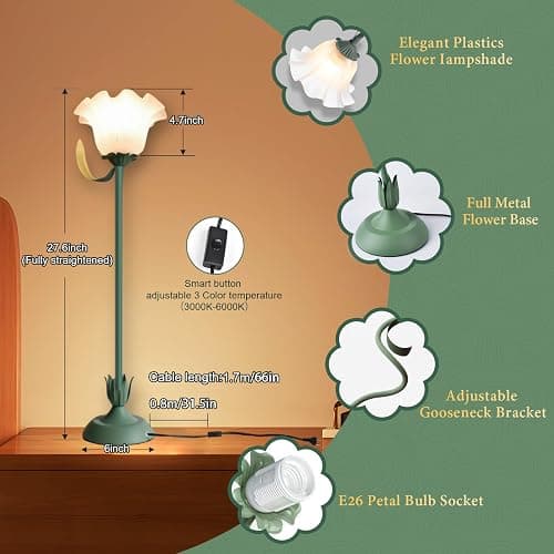 Flower Table Lamp, Bedside Vintage Flower Lamp Cute Room Decor, 3 Colors Temperature Kawaii Bedside Lamp for Bedroom Living Room Reading Ambient Lighting Desk Lamps Home Decoration Christmas gifts thumbnail 4