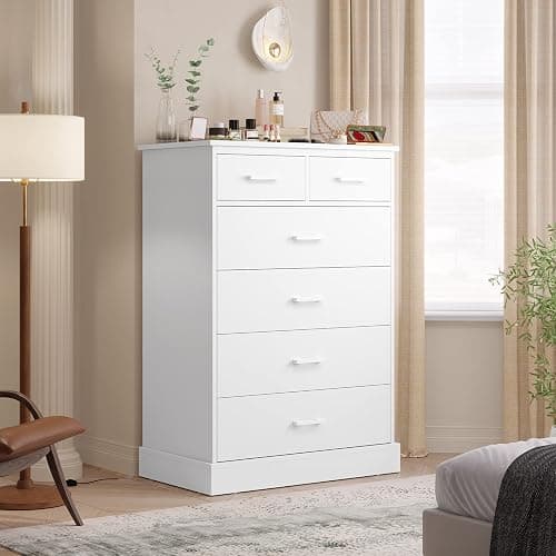 Hasuit White Dresser for Bedroom, 6 Drawers Wood Storage Tower Clothes Organizer, Chest of 6 Drawers, Large Capacity Storage Cabinet, Tall Dresser for Bedroom, Hallway, Entryway thumbnail 7