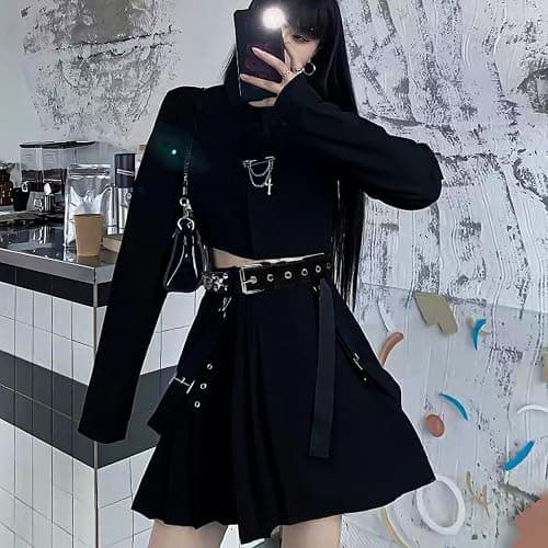 WQYILEAER Black Studded Belt, 3 Pcs Y2K Belt Star Goth EMO Punk Rock Double Grommet with Bright Pyramid Studded for Women Men thumbnail 4