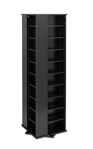 Prepac 4 Sided Revolving Display Cabinet, Black Storage Cabinet with 36 Adjustable Shelves Narrow DVD Storage Cabinet Ideal for Living Room 18.75" D x 18.75" W x 65" H thumbnail 3