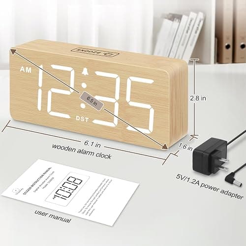 DreamSky Wooden Digital Alarm Clock for Bedroom - Desk Clocks for Living Room with Large Numbers, Dimmer, Loud Alarm for Heavy Sleepers with Volume Control, DST, Office Wood Decor (Plug in Clock) thumbnail 2