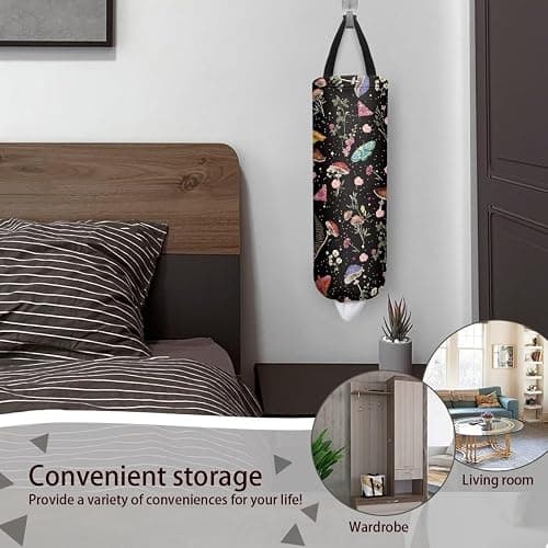 Fuojuvelie Mushroom Moth Plastic Bag Holder Hanging Plastic Bag Dispenser Grocery Bag Storage Holder with Elastic Bottom Kitchen Gadgets 2 Piece thumbnail 6