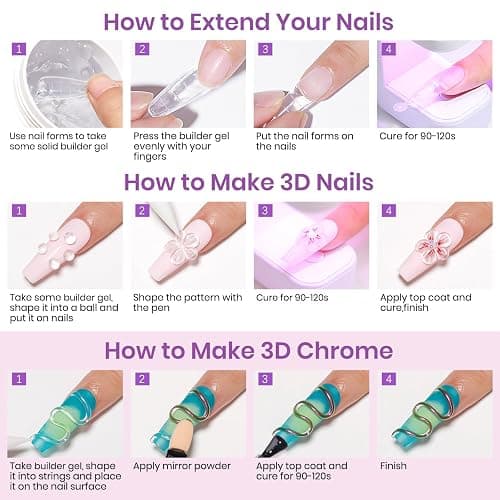 MIZHSE Solid Builder Gel for Nails, 60g Large Capacity Clear Hard Gel for Nails 3D Sculpting Gel Non-Sticky Hand Carving Gel U V/LED Nail Extension Gel with 3D Silicone Mold Nail Art Salon Home DIY - A-60g Clear Solid Builder Gel thumbnail 8