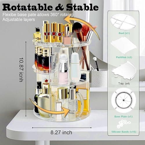 360 Rotating Makeup Organizer for Vanity Adjustable Cosmetic Display Case Large Capacity Skincare Organizers Perfume Organizer Spinning Holder for Countertop Vanity and Bathroom thumbnail 3