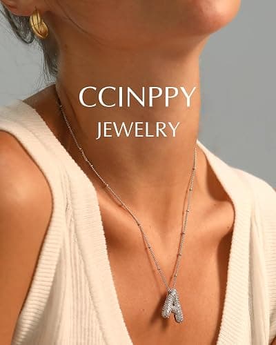 CCINPPY Letter Necklace, 14k Gold Plated Bubble Balloon Dainty Necklace for Women, Chunky Initial Charm Pendant Name Necklace Personalized thumbnail 2