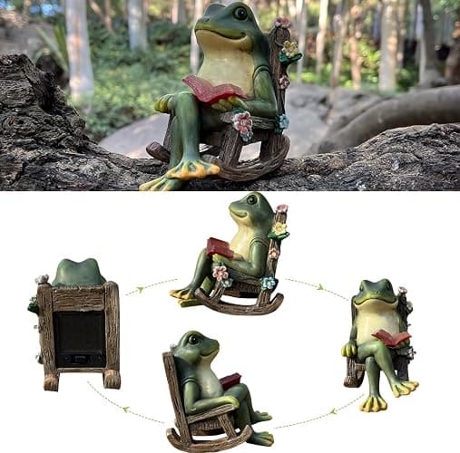 Solar Garden Statues Miniature Frog Figurine Decor with Succulents and 7 LED Lights Outdoor for Patio Yard Balcony Lawn - Unique Birthday Housewarming Festival Gifts for Wife Family Friends - frog thumbnail 7