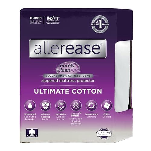 AllerEase Ultimate Allergy Protection and Comfort Zippered Mattress Protector, Queen - Image 1