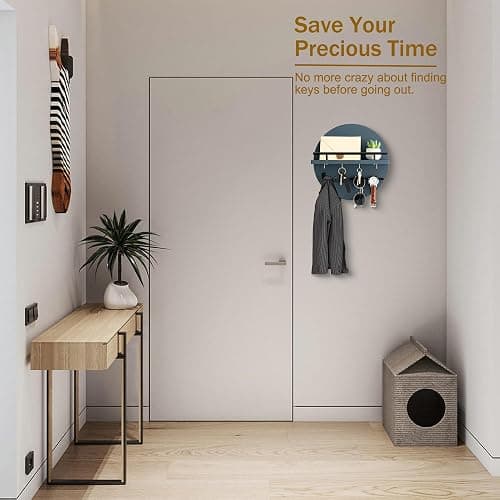 dreampossible Key Holder for Wall Decorative with Shelf and Hooks, Mail Organizer Wall Mount with Sunglasses Holder, Circular Design Entryway Key Rack Hanger, Rustic Home Decor thumbnail 6