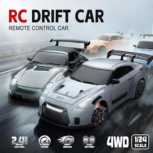 RC Drift Car, 1:24 Scale Remote Control Vehicle with LED Lights, 2.4GHz 20KM/H 4WD High Speed RC Cars, Drifting Tires＆Two Batteries, Racing Sports Toy Idea Gift for Adults Boys Girls and Kids thumbnail 2