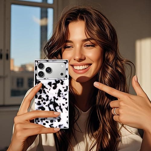 Cinysnt for iPhone 17 Pro Max Case, Vintage Square Cool Girl Leopard Print Brown Amber Aesthetic Full Camera Protective Cover, Trendy Slim Tortoise Shell Case for Girls Women - Retro White Brown thumbnail 6