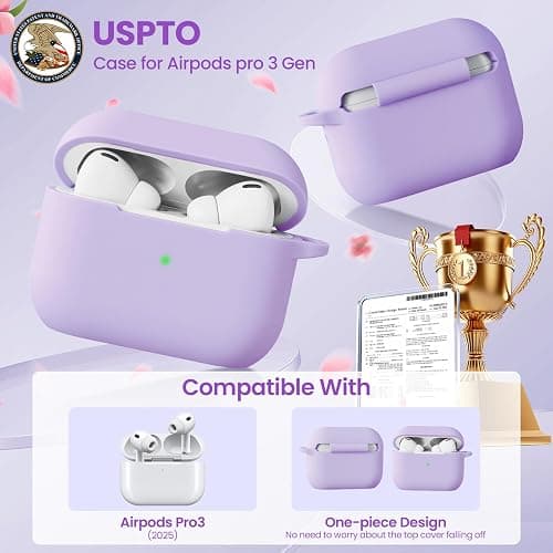 Case for Airpods Pro 3 Cover for Men Women Girl, Compatible Airpods Pro 3rd Generation Case, Soft Silicone Apple iPod Pro 3 Gen Protective Cover Skin with Keychain Cleaner Pen, Purple thumbnail 2