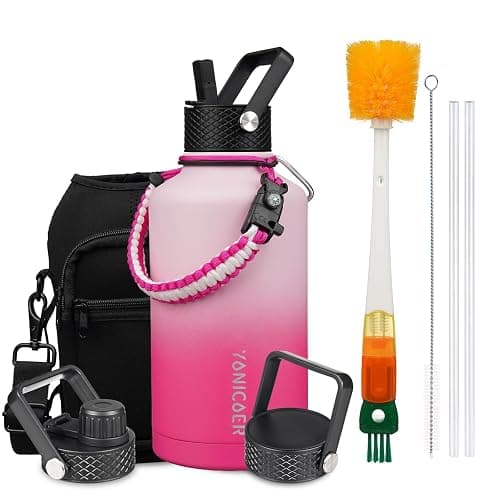 YONICOER Insulated Water Bottle 64oz,Triple Wall Vacuum Stainless Steel(Dishwasher Safe),Leak Proof & Non-BPA,Flask Jug with Paracord Handle & Straw Spout Lids Sports Sakura - Image 1