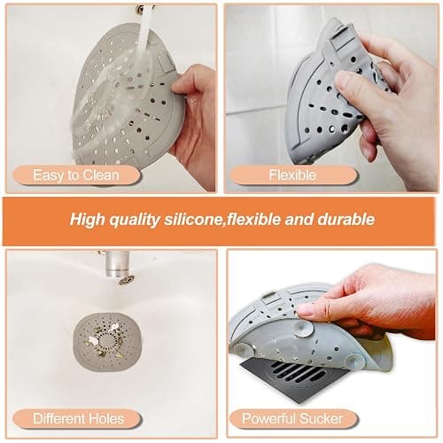 Hair Drain Catcher,Square Drain Cover for Shower Strong Adhesion Silicone Hair Stopper with Suction Cup,Easy to Install Suit for Bathroom,Bathtub,Kitchen 2 Pack (Cream White) thumbnail 5