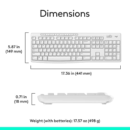 Logitech MK270 Wireless Keyboard and Mouse Combo for Windows, 2.4 GHz, 8 Multimedia Keys, PC, Laptop, Wireless Keyboard Compact Mouse Combo - White thumbnail 7