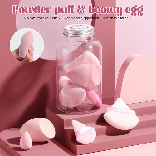 BS-MALL Makeup Sponge & Triangle Puff Set Pink for Mini Detailed Application Foundation Concealer Soft Pearl Cotton Sponge Pack of 10 thumbnail 3