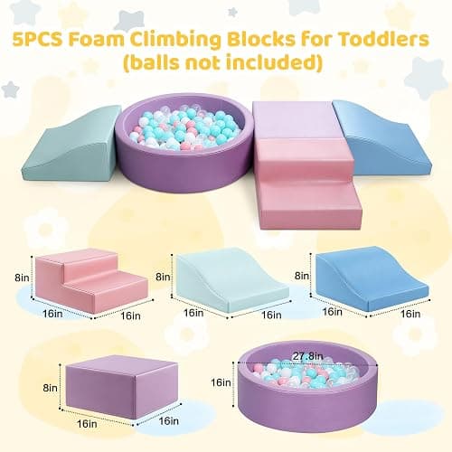 Hoohtoot Foam Climbing Blocks for Toddler: with 4-Piece PU Leather Climbing Toys and a Ball Pit - Foam Ball Pit for Toddlers - Climbing Toys Indoor for Kids Crawling (Purple Climbing Blocks) thumbnail 2