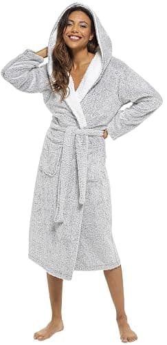 KATE MORGAN Ladies Dressing Gown Fluffy Super Soft Hooded Bathrobe for Women Plush Fleece Perfect Loungewear Long Robe | Gifts for Women - Image 1