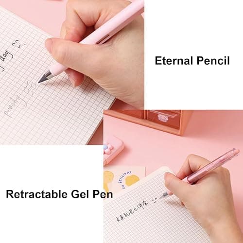 MOZXIRZ 7 Pcs Cute Pink Stationery Set Kawaii School Supplies Office Supplies Including Ballpoint Pens Pencil Sharpener Highlighter Correction Tape Ruler Utility Knife (Pink) - Pink thumbnail 4