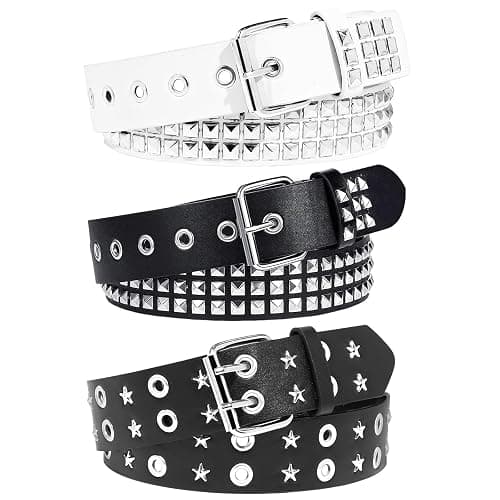 AEXHOT 3 Pcs Black Studded Belt Y2K Belt Star Gothic Punk Rock Belts with Grommet Threads Bright Metal Pyramid for Women Men - Image 1