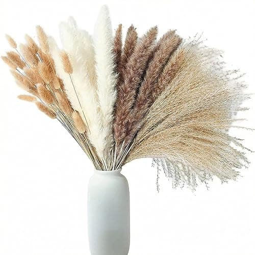 LIUYIDM 100 Stück Pampasgras Deko Trockenblumenstrauß Pampasgras | Groß Trockenblumen Deko Pampas Gras Naturmateria Trockenblumen Strauß Trocken Blumen für Wohnzimmer Schlafzimmer Boho-Partys - Image 1