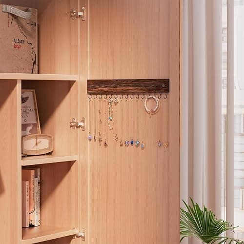 Lolalet Wooden Necklace Holder for Wall with 15 Hooks, Necklaces Hanger Easy Install Wall Mount Necklace Organizer, Jewelry Hangers for Chains, Bracelets, Earrings -Brown thumbnail 4