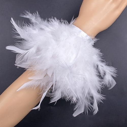 Bufeti Feather Gloves for Women, Long Gothic Feather Wrist Band Cuffs for Wedding Halloween Cosplay Costume thumbnail 3