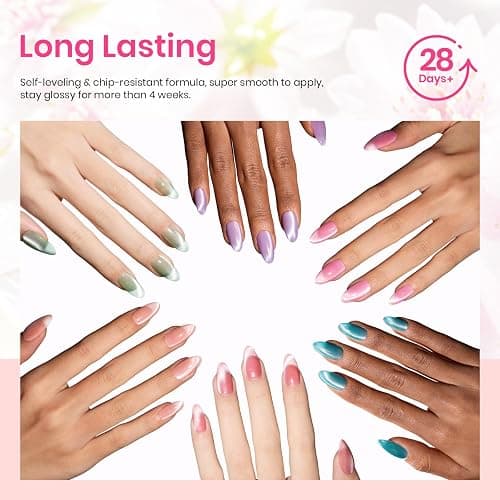 Beetles Cat Eye Gel Nail Polish Set, 6 Colors Fairy Garden Gel Polish Kit | Pastel Shimmer Glitter Pink Red Blue Orange Green Purple Glass Cat Eye Gel Soak Off UV Magnet Nail Art DIY Gift for Women thumbnail 7