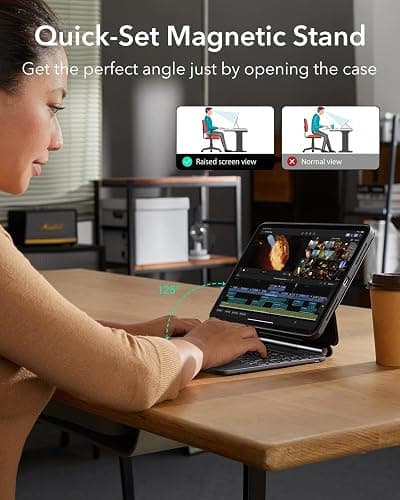 ESR iPad Air 11 Inch Case with Keyboard (M3/M2, 2025/2024) & iPad Pro 11/Air 5th/4th Gen Keyboard, Easy-Set Magnetic Stand, Portrait/Raised Modes, with Removable Protective Case, Black thumbnail 5