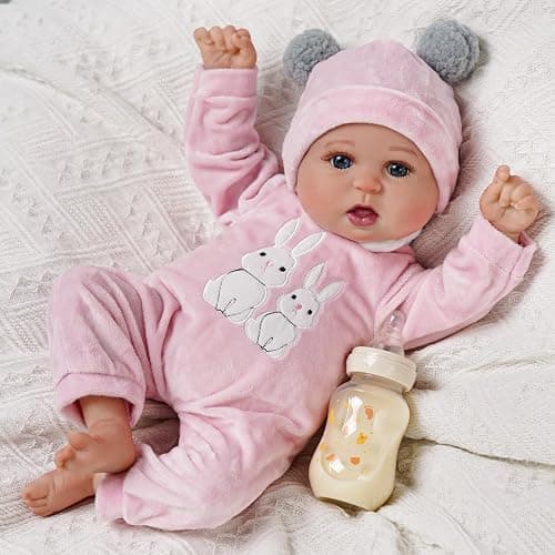 BABESIDE 2 Pcs Reborn Baby Doll Clothes with Hat for 17-22 Inch Baby Dolls | Cute Bunny Pattern Baby Dolls Outfits with Baby Doll Accessories fits Realistic Baby Doll Girls, Pink thumbnail 4