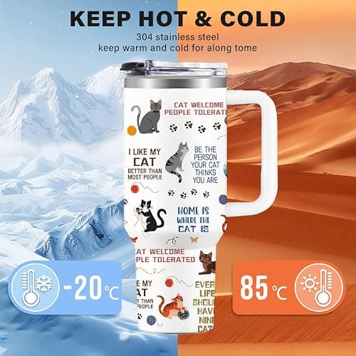 Cats Tumbler, Gifts for Women, Cat Lover Gifts, Stainless Steel Tumbler with Straw and Lid 40 Oz, Birthday Anniversary Present, Cute Tumbler, Funny Black Cat Cup for Women thumbnail 5