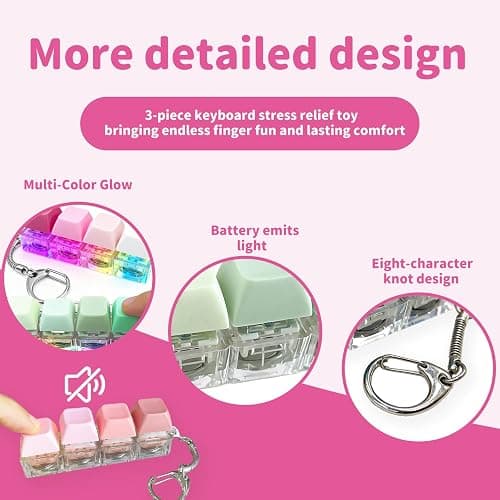 SOMAREM 3 Pcs Keyboard Fidget Toy - Clicky, Creamy & Silent Fidget Keyboard Clicker with Led Lights, 4 in 1 Keyboard Fidget Keychain Toys for Adults & Kids, Boost Focus & Stress Relief Fidget Gifts thumbnail 7
