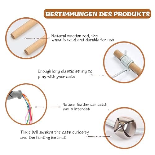 Natural Wood Cat Wand Toy with Ribbon Fish Teaser - 3pcs, 16 Inch, Indoor Cat Exerciser & Playing Kitten Toy, Bonus 5pcs Catnip Sticks for Teeth Cleaning thumbnail 7