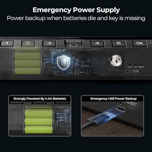 ONNAIS Large Biometric Gun Safe - Fingerprint Pistol Safes with Internal Light, Three Unlock Methods, and Emergency Power Supply, Gun Lock Box for Home, Nightstand, Bedside, and Car Use thumbnail 5