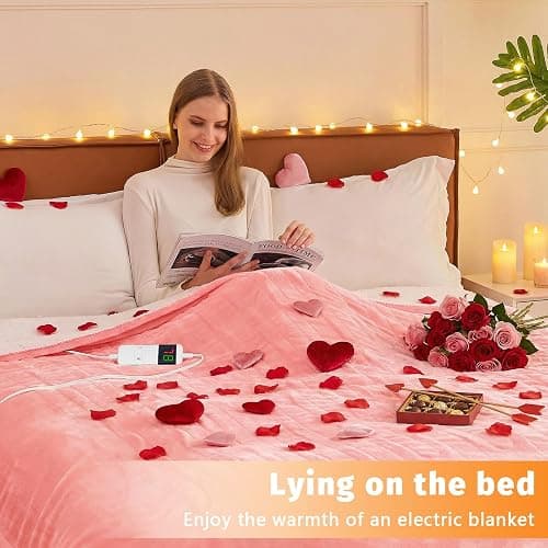 BOMOVA Electric Heated Blanket Single Throw (130x160cm,Light Pink)-Flannels Fleece Winter Warm Blanket,10-Level Heating & 5 Auto Timer,Cozy Sofa Throw for Home Office,Xmas House Warming New Home Gifts thumbnail 2
