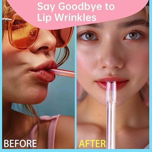 NiHome 6PCS 12" Iridescent Glass Anti-Wrinkle Flat Tip Straws for Stanley 30 & 40 oz Tumblers, Lip-Friendly Straight & Curved Borosilicate Glass Reusable Straws for Cold & Hot Drinks, Dishwasher Safe thumbnail 5