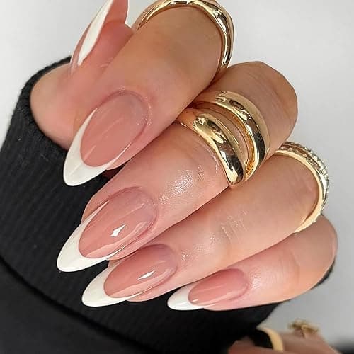 Qsnidy Press on Nails Almond, Brown Nude French Fake Nails Medium Press Ons, Glossy Full Cover Glue On Nails for Women Daily Wear, Natural Fit Acrylic Stick on Nail Kit - 24 Pieces in 12 Sizes thumbnail 2