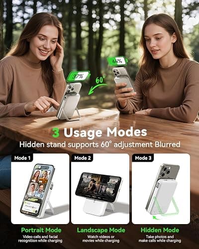 Portable Charger for Magsafe Battery Pack,10000mAh Power Bank with Foldable Stand,Travel Essential PD 22.5W Fast Charge,Magnetic Charge Wireless Charger for iPhone 17/16/15/14/13/12 Series–(Pearl) thumbnail 4