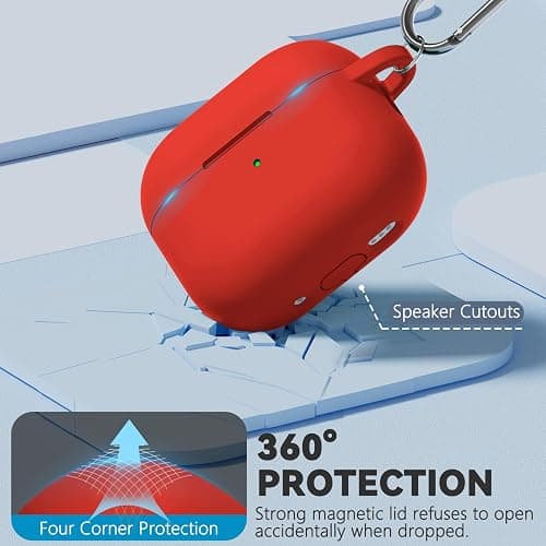 Ljusmicker for AirPods 4 Case 2024 with Magnetic Lid Lock,Soft Silicone Protective Cover for Apple AirPods 4th Generation Cases with Cleaner Kit,AirPod 4 Case Cover with Keychain for Women Men-Red thumbnail 4