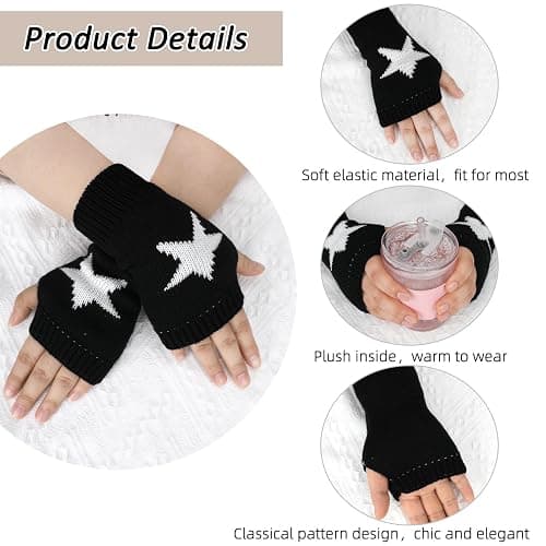 BQSAZHYJ 2 Pairs Y2K Star Gloves Autumn Winter Fingerless Star Knitted Gloves for Women Warm Thumb Hole Warmers Glove thumbnail 5