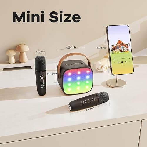 YLL Mini Karaoke Machine with 2 Wireless Microphones for Kids Adults, Portable Bluetooth Speaker, 2025 Top Christmas Birthday Gift for Boys Girls 3, 4, 5, 6, 7, 8, 9, 10, 12+ Years Old Toddler (Black) thumbnail 7